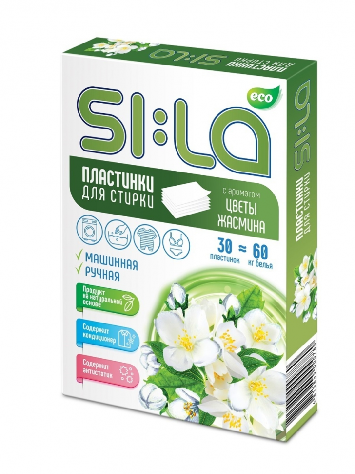 Пластинки для стирки SILA ECO с ароматом Цветы Жасмина, 30 шт.