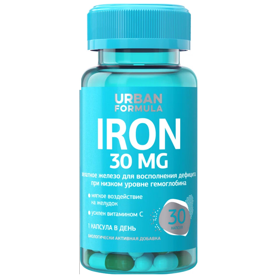 БАД Urban Formula IRON хелатное железо + витамин С, 30 мг, капсулы, 30 шт.