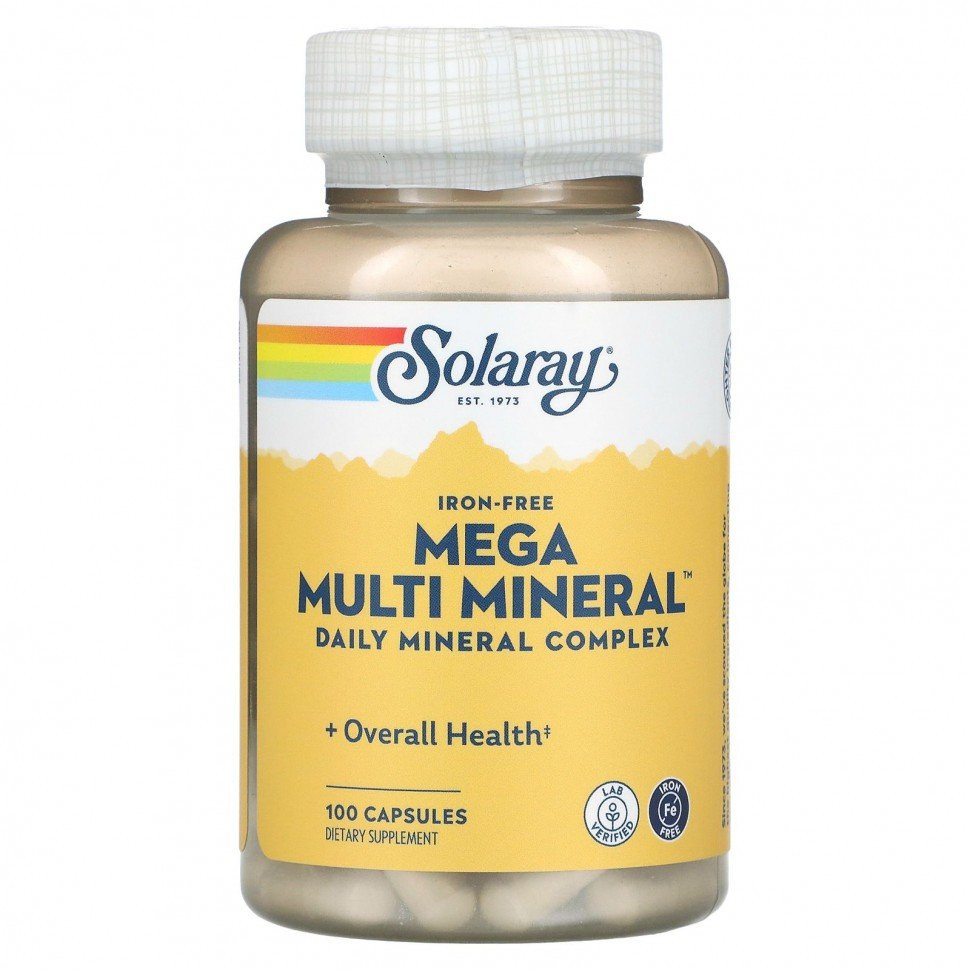 Solaray Mega Multi Mineral, Iron-Free, 100ct
