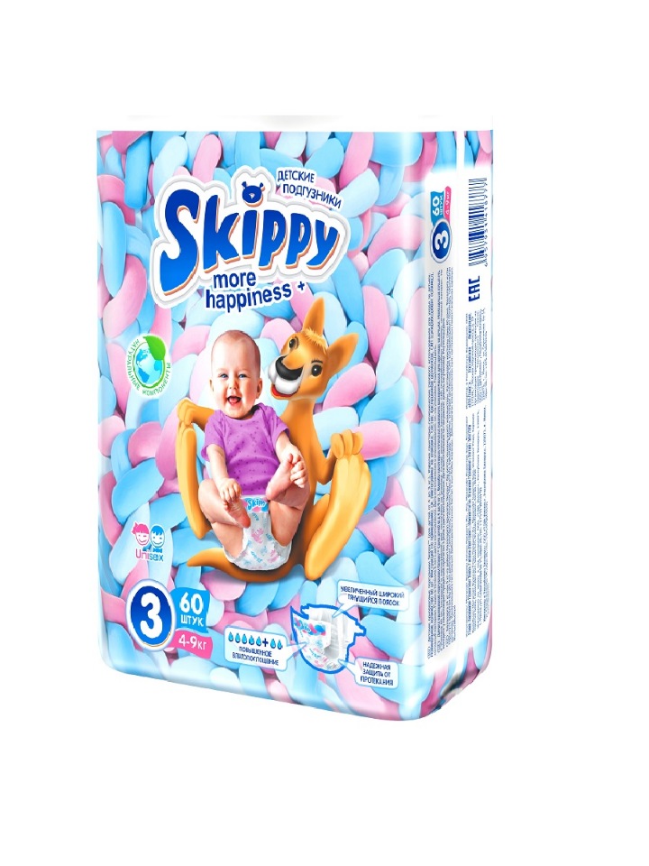 фото Подгузники skippy more happiness plus 3/m (4-9 кг), 60 шт.