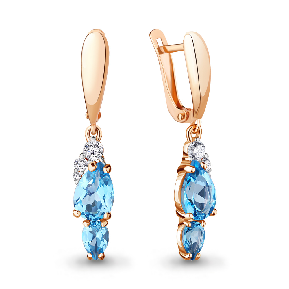 

Серьги подвески из серебра с топазом/фианитом Aquamarine 4743305А_925_з, 4743305А_925_з