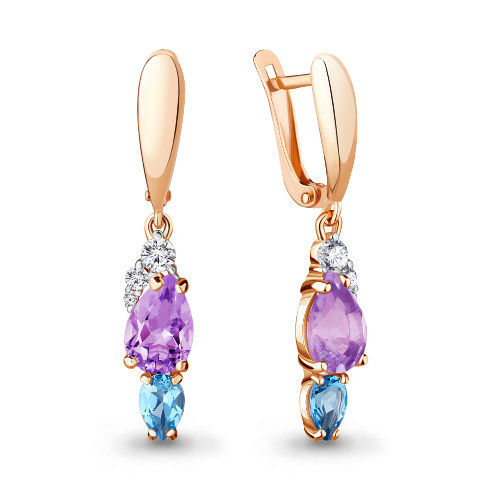 

Серьги подвески из серебра с аметистом/топазом/фианитом Aquamarine 4743330А_925_з, 4743330А_925_з