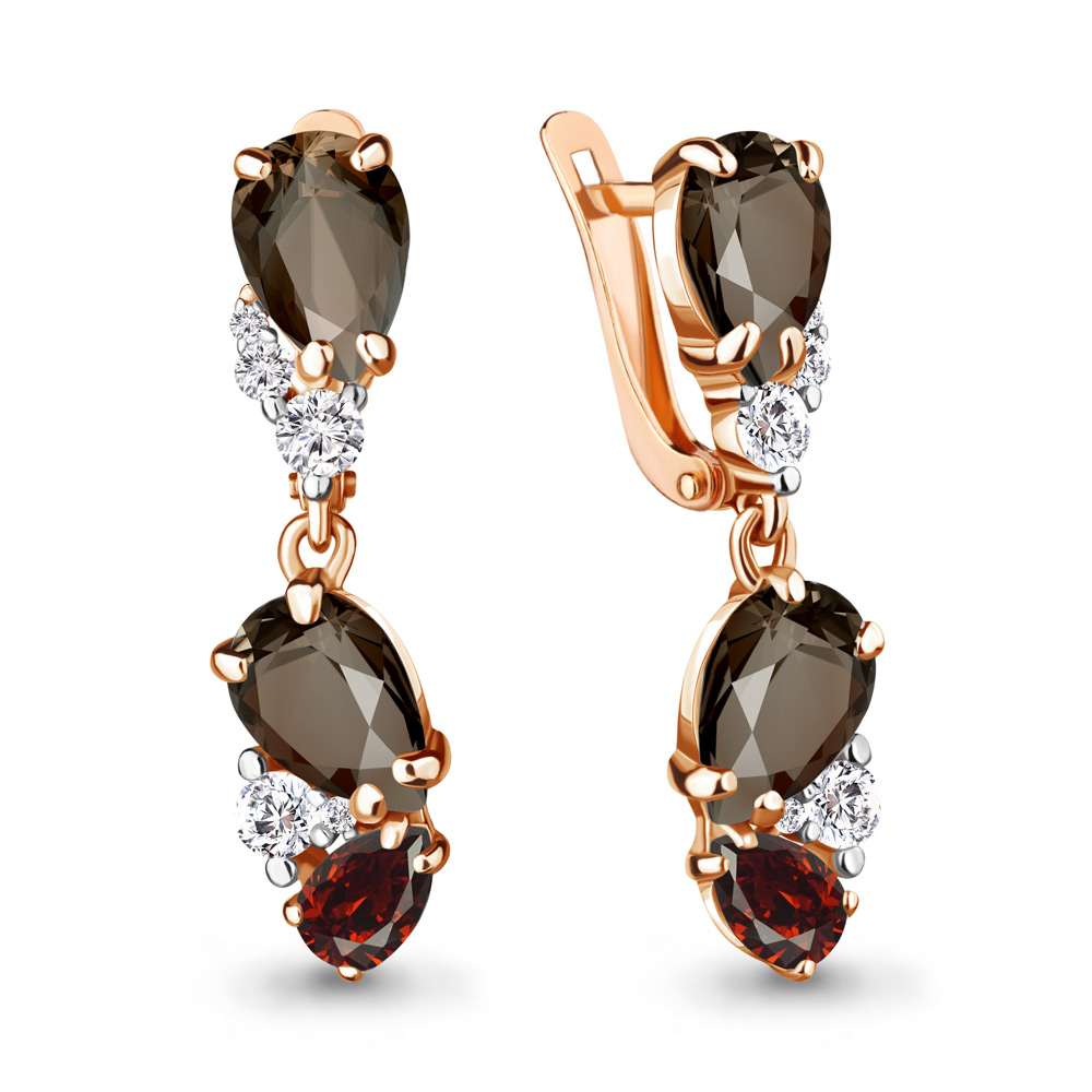 

Серьги подвески из серебра с гранатом/кварцем/фианитом Aquamarine 4743436А_925_з, 4743436А_925_з