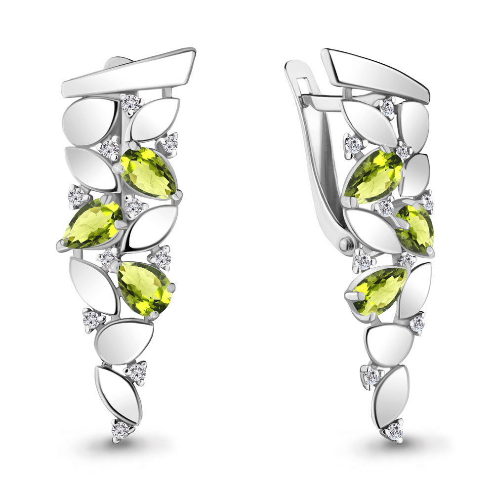 

Серьги из серебра с хризолит/фианитом Aquamarine 4743707А_925_р, 4743707А_925_р