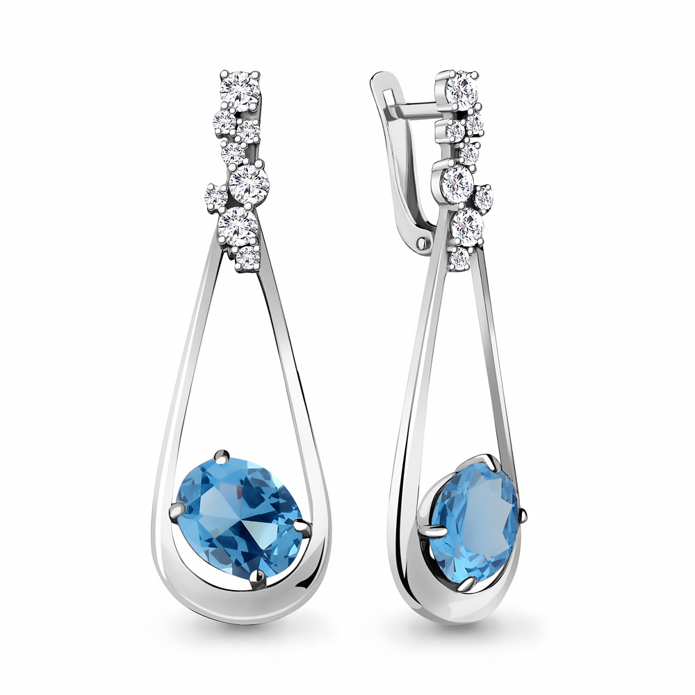 

Серьги подвески из серебра с топазом искусственным/фианитом Aquamarine 4744192А_925_р, 4744192А_925_р