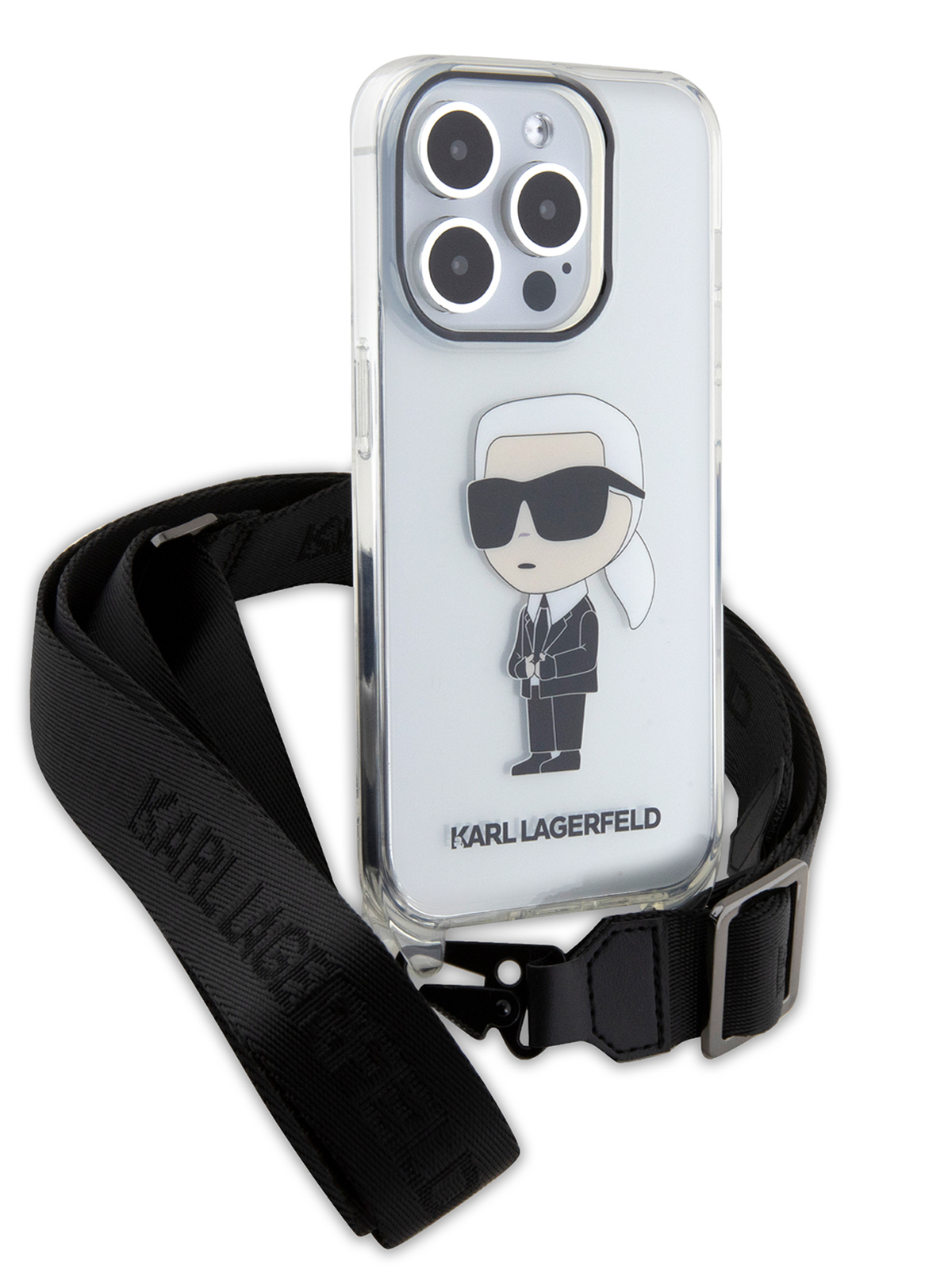 

Чехол Karl Lagerfeld для iPhone 15 Pro с ремешком и принтом NFT Karl Ikonik, прозрачный