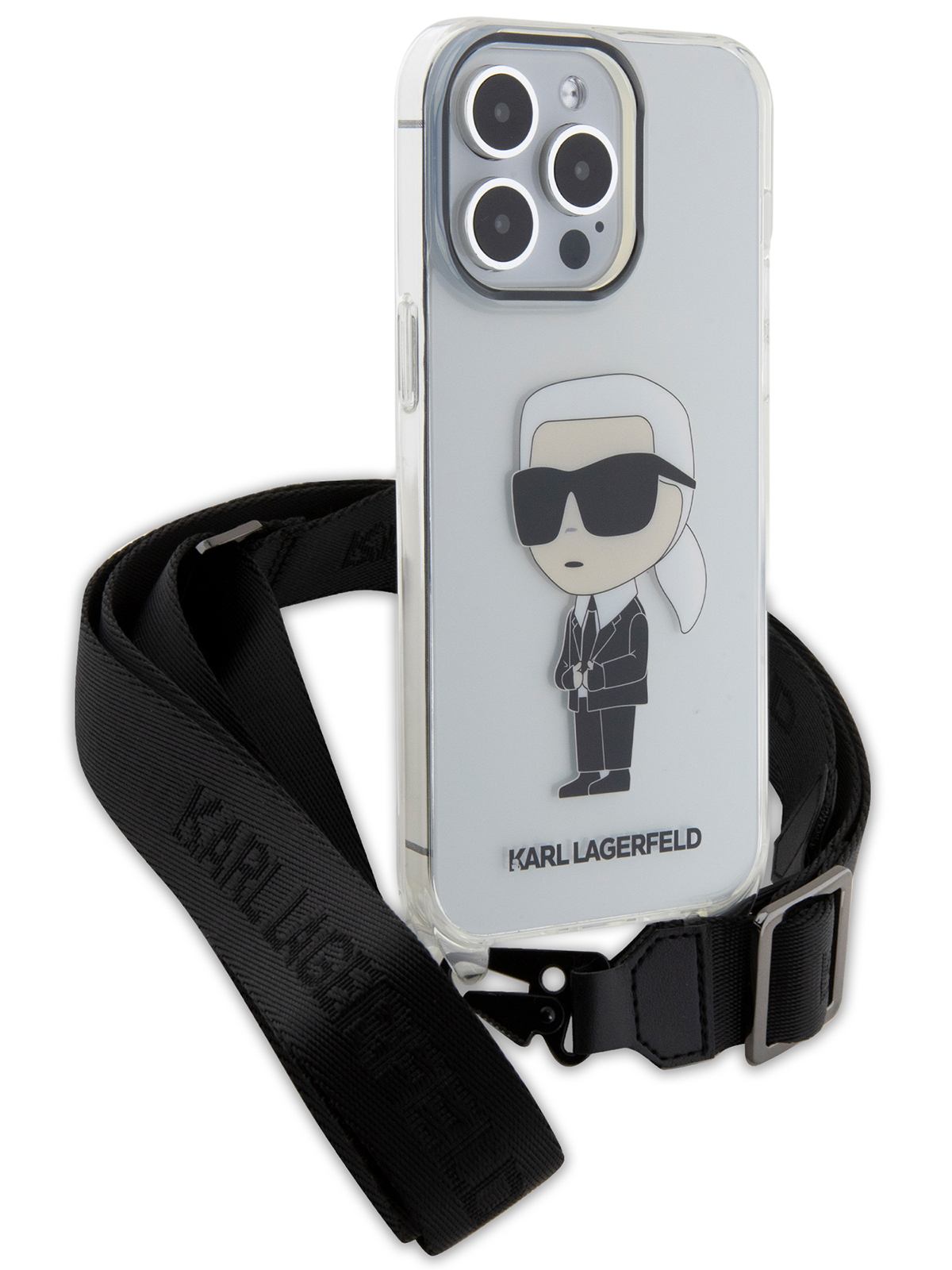 Чехол Karl Lagerfeld для iPhone 15 Pro Max с ремешком, прозрачный