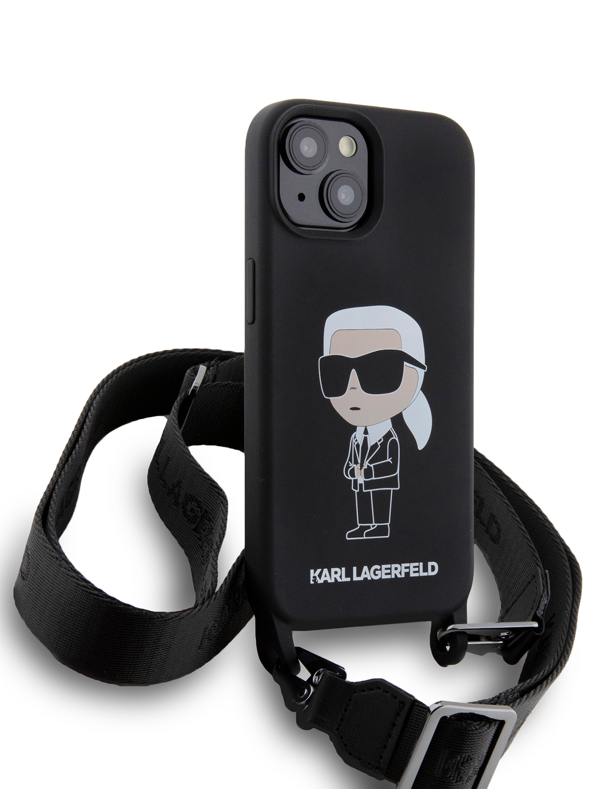 Чехол Karl Lagerfeld для iPhone 15 с ремешком на шею или через плечо, черный