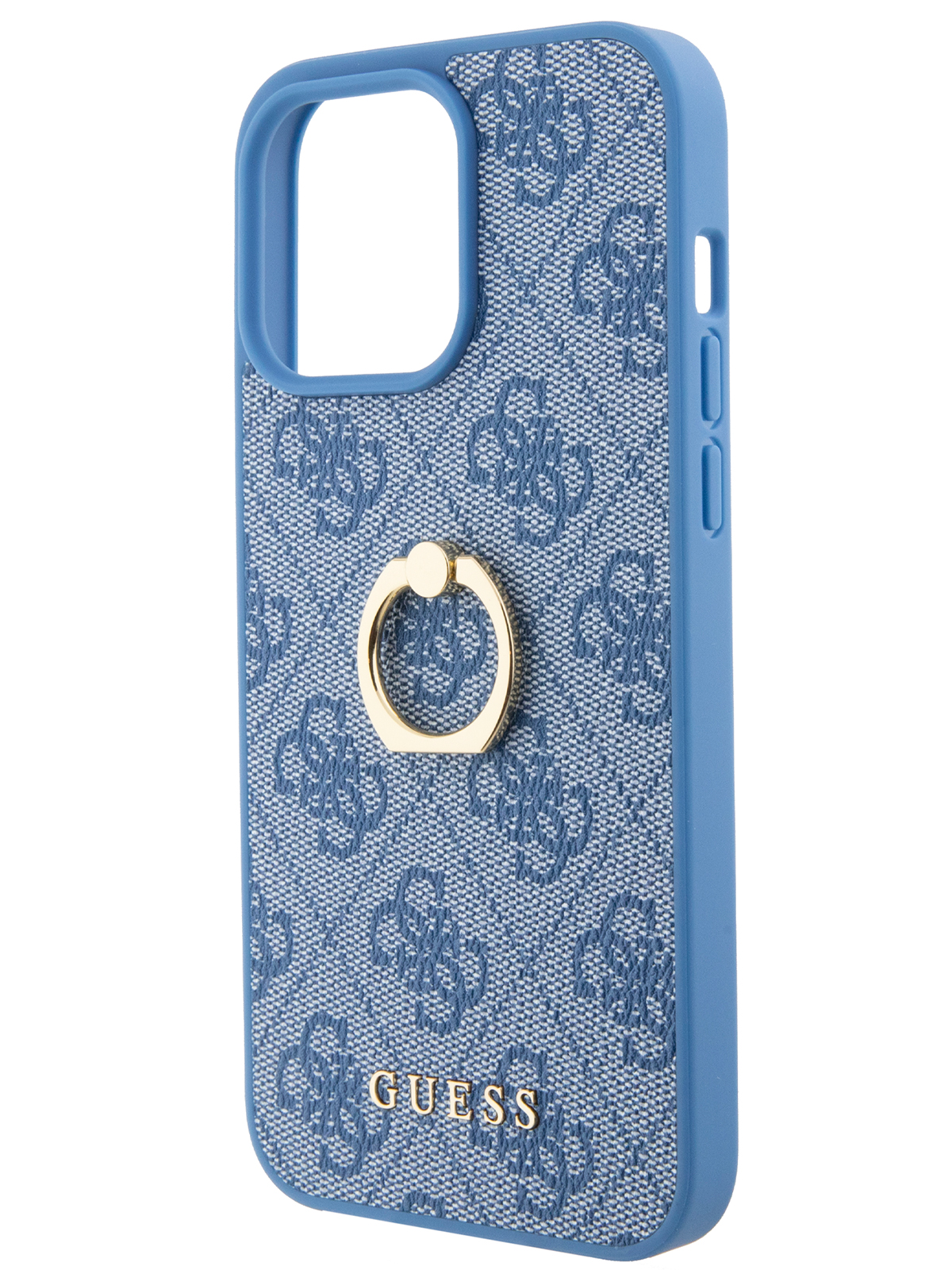 Чехол Guess для iPhone 15 Pro со вставкой из экокожи с кольцом держателем 600015220117 синий