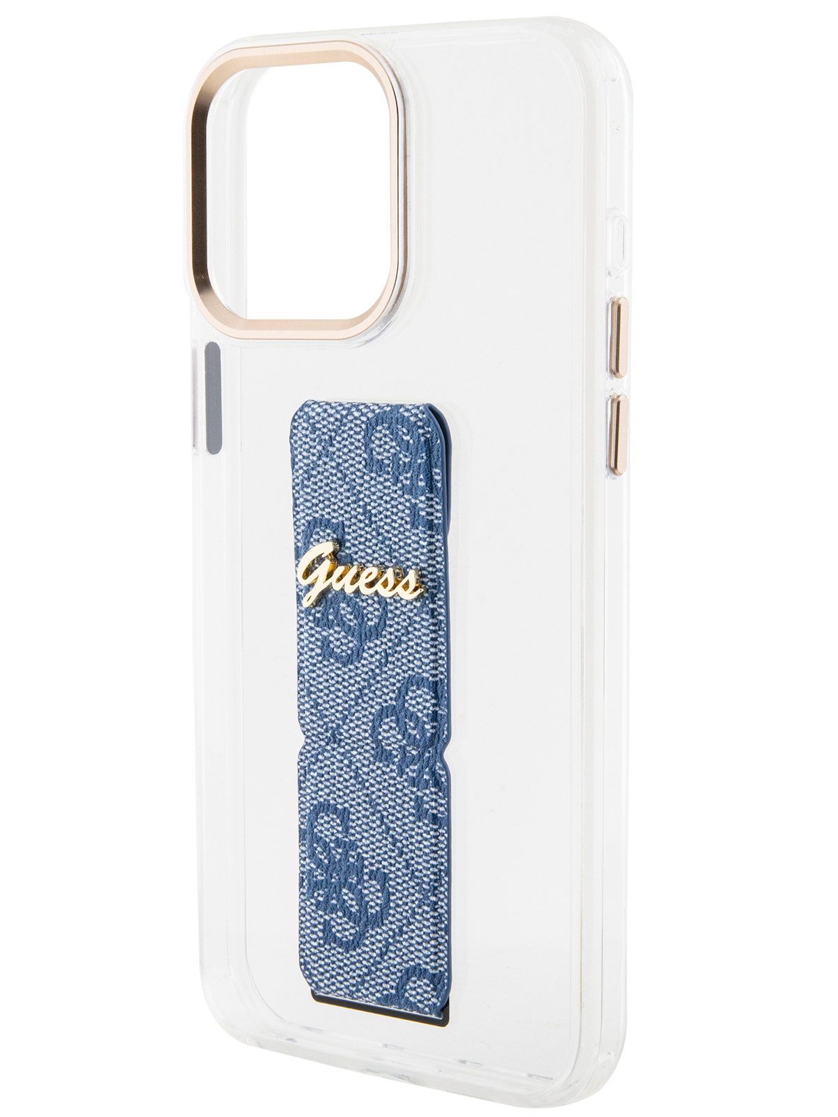 

Чехол Guess для iPhone 15 Pro Max с ремешком из экокожи и функцией подставки, прозрачный