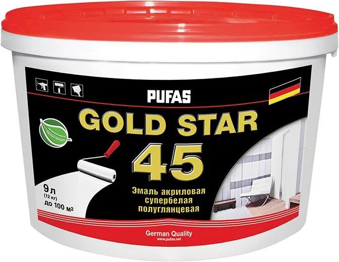 фото Pufas gold star 45 краска латексная моющаяся полуглянцевая (9л)