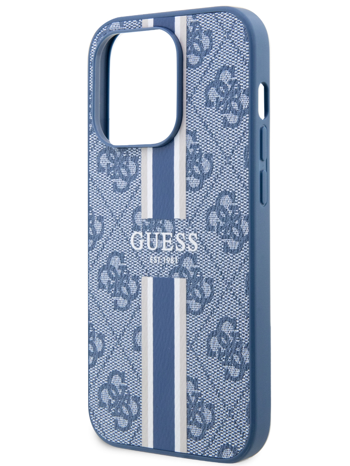 Чехол Guess для iPhone 13 Pro Max со вставкой из экокожи и принтом 4G Stripes 600015220130 синий