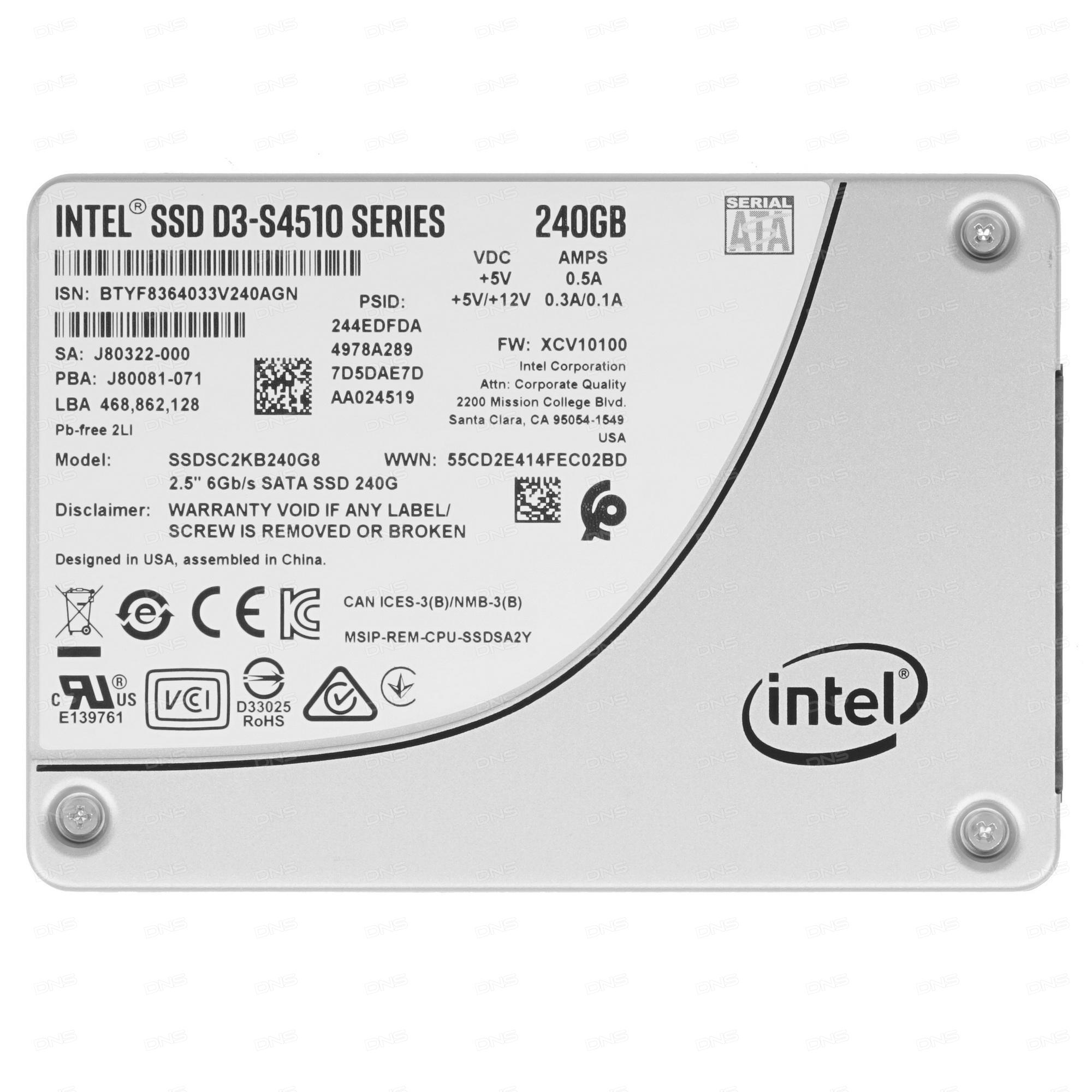 

SSD накопитель Intel D3-S4510 2.5" 240 ГБ (SSDSCKKB240G801), D3-S4510