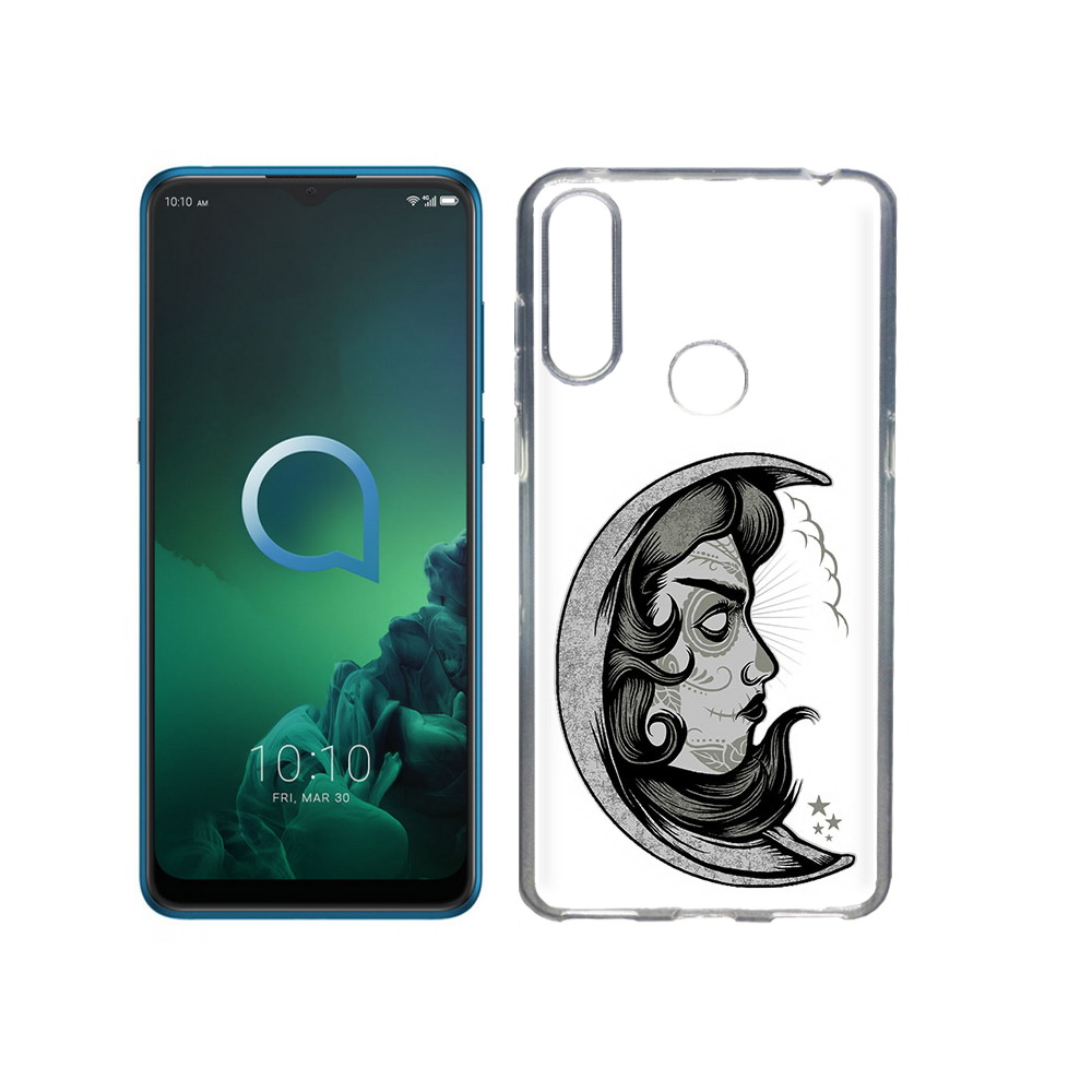 

Чехол MyPads Tocco для Alcatel 3X черно белая луна с лицом (PT227136.670.680), Прозрачный, Tocco