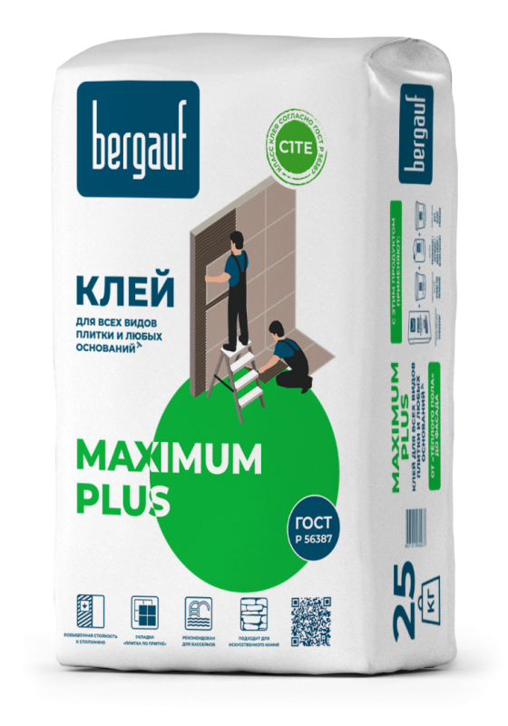 

Клей для керамической плитки с макс.свойствами Keramik Maximum Plus 25 кг Bergauf *1/56 (5, Серый