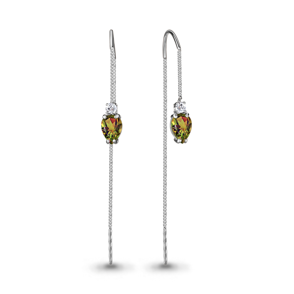 

Серьги продевки из серебра с султанитом искусственным/фианитом Aquamarine 4744919А_925_р, 4744919А_925_р