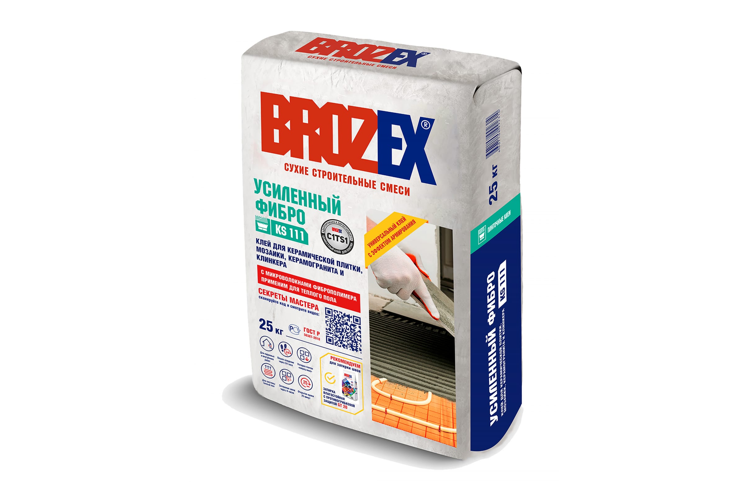 

Клей для керамической плитки и керамогранита KS 111 УСИЛЕННЫЙ ФИБРО ,Brozex 25кг *1/56