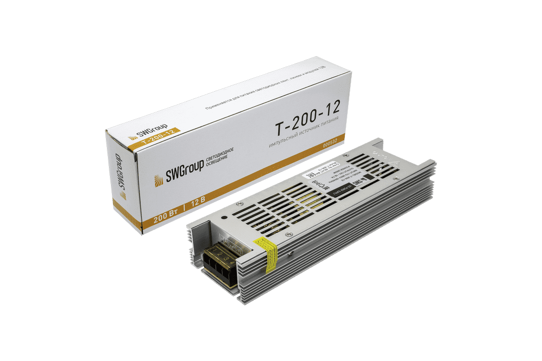 

Блок питания для светодиодов 220/12V 200W, IP20, компактный узкий, Серебристый