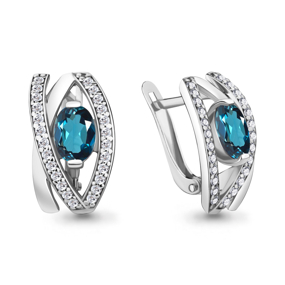 

Серьги из серебра с топазом/фианитом Aquamarine 4746708А_925_р, 4746708А_925_р