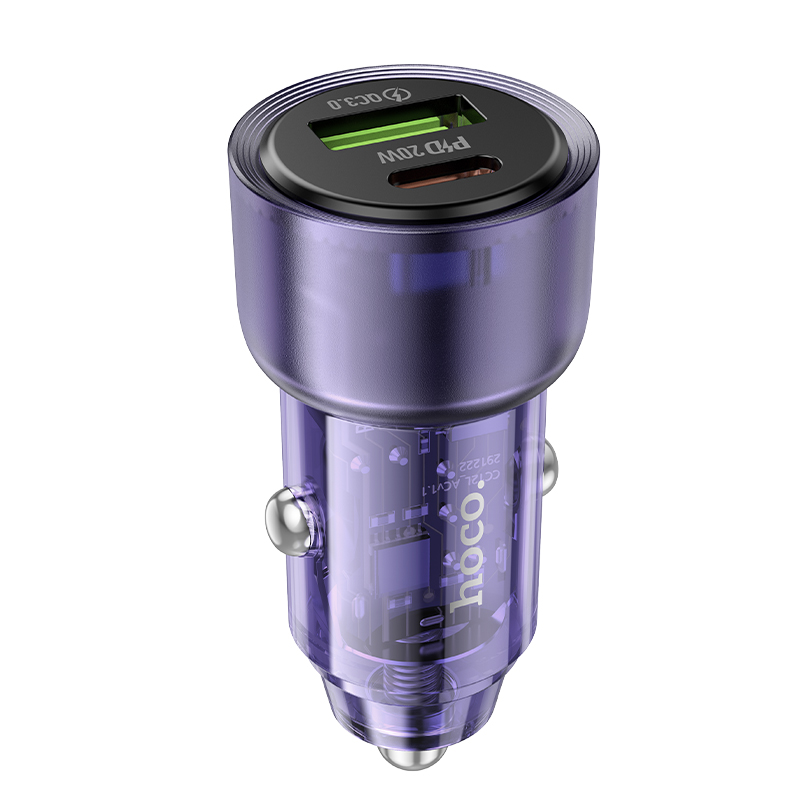 Автомобильное зарядное устройство 3.0A 38W+QC3.0 Hoco Z52 для micro USB Transparent Purple