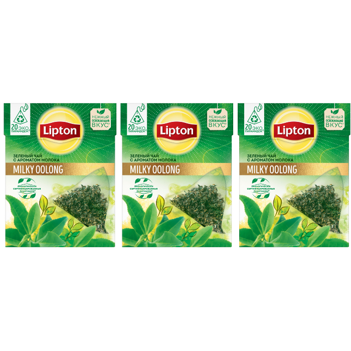 

Чай зеленый Lipton Молочный улун, 3 упаковки по 20 пирамидок