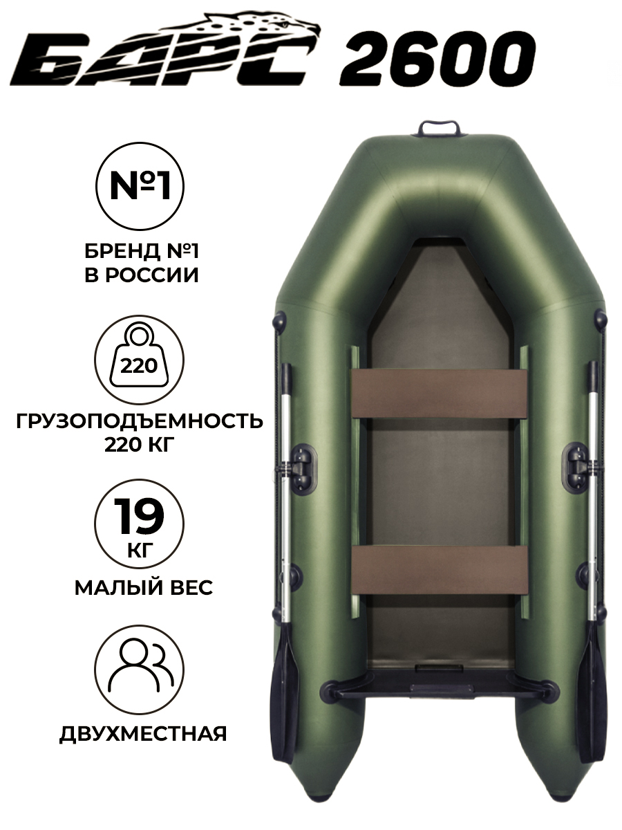 

Лодка ПВХ под мотор Барс 2600, зеленый, 2600