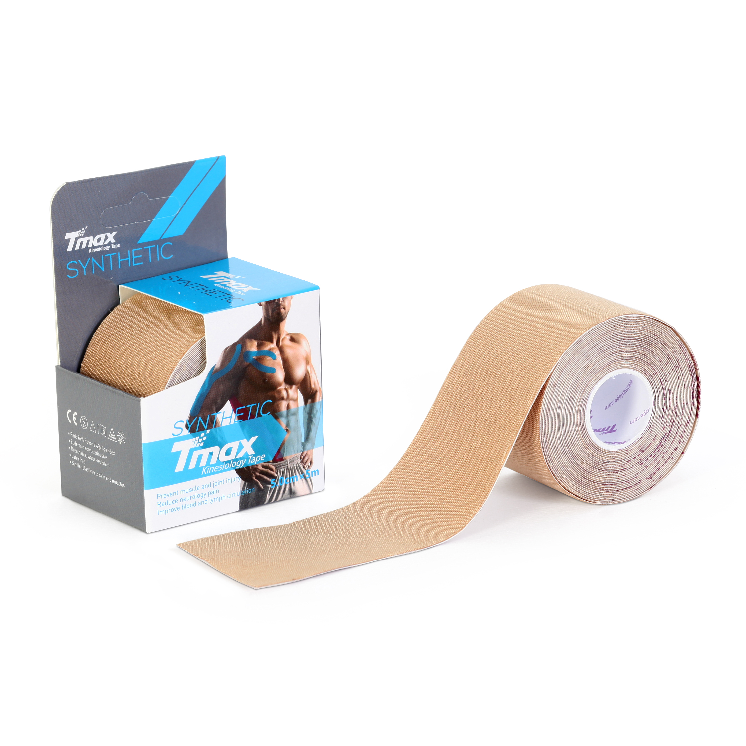 

Кинезио тейп синтетика Tmax Rayon Base Tape 5см x 5м, бежевый, Rayon