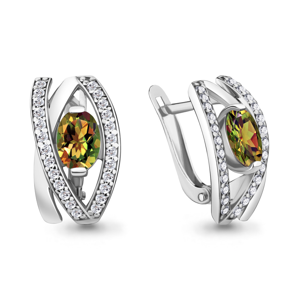 

Серьги из серебра с султанитом искусственным/фианитом Aquamarine 4746719А_925_р, 4746719А_925_р