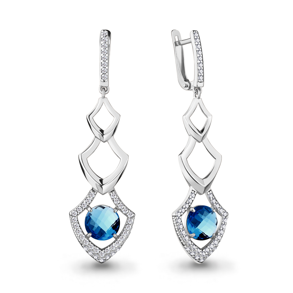 

Серьги подвески из серебра с топазом искусственным/фианитом Aquamarine 4747193А_925_р, 4747193А_925_р
