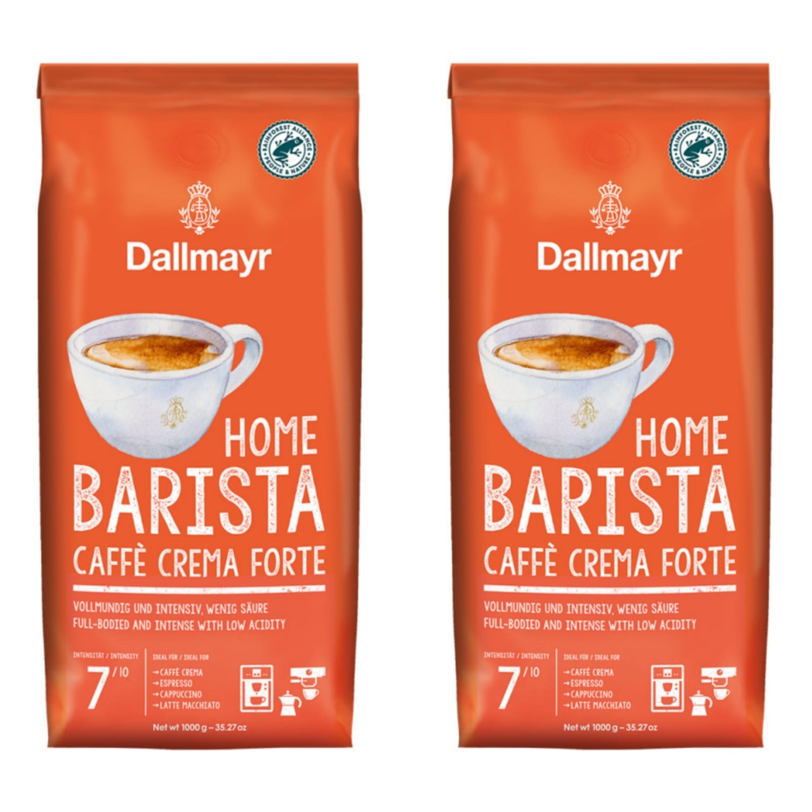 Кофе в зернах Dallmayr Home Barista Crema Forte, 1 кг х 2 шт