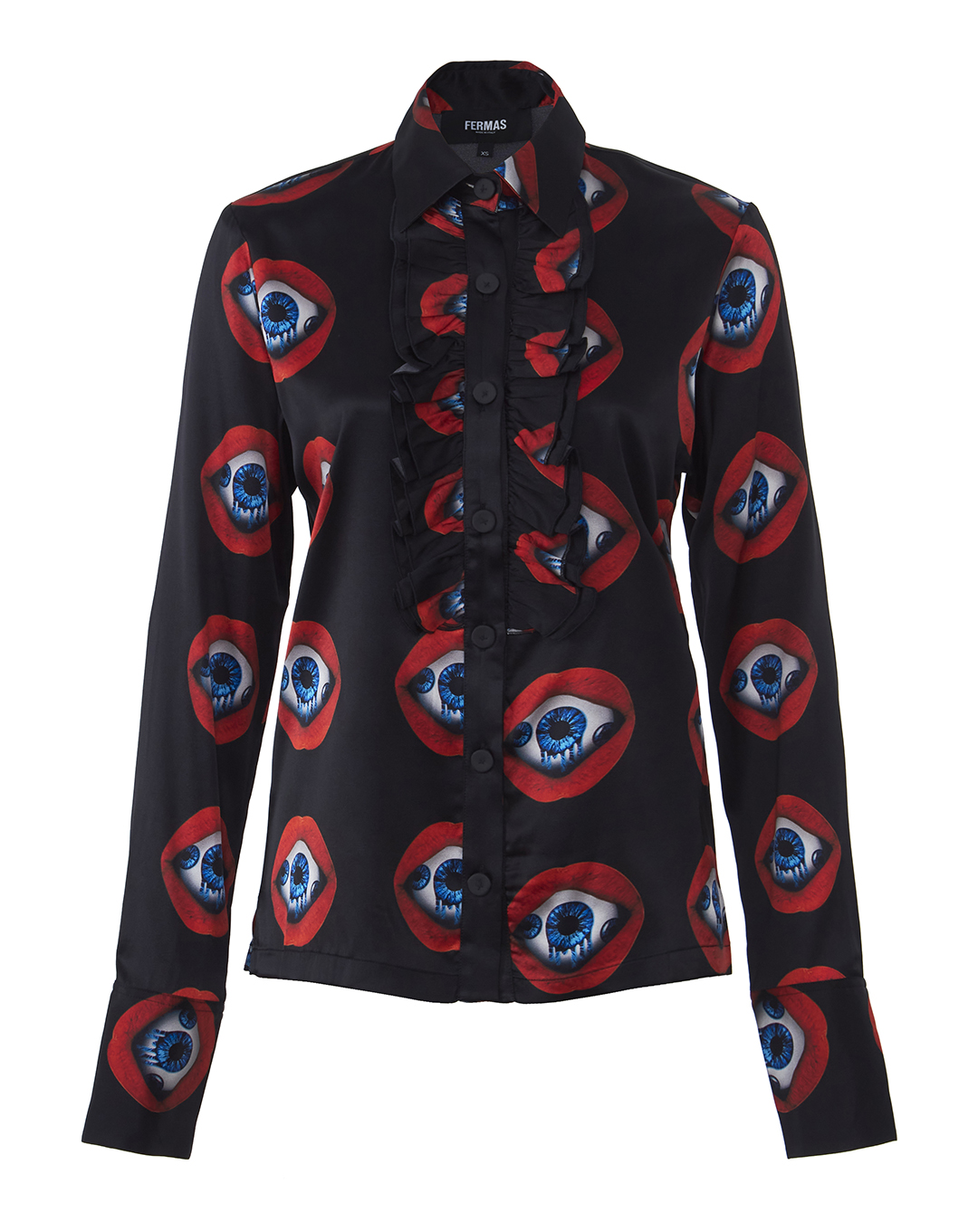 

блуза FERMAS DRAPE.EYEBLACK l черный+принт, DRAPE.EYEBLACK