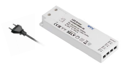 фото Блок питания для светодиодов slim easy click 220/12v 9w ip20, с mini amp и проводом 1,5м gtv