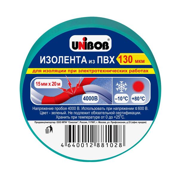 

Unibob Unibob изолента 15х20мм Зеленая 59647