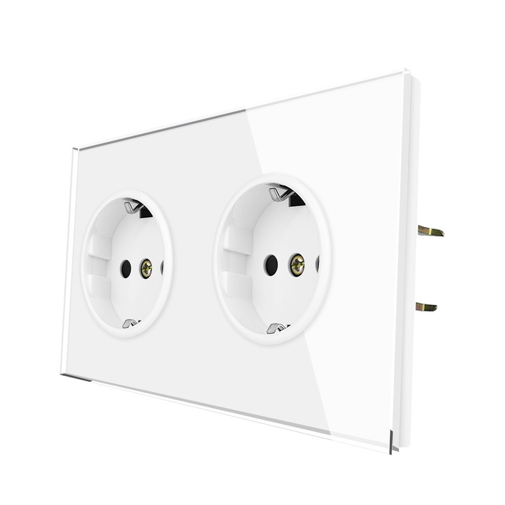 

Розетка двойная 2 поста 16А 250В, TK-Electric, рамка закаленное стекло, Белый