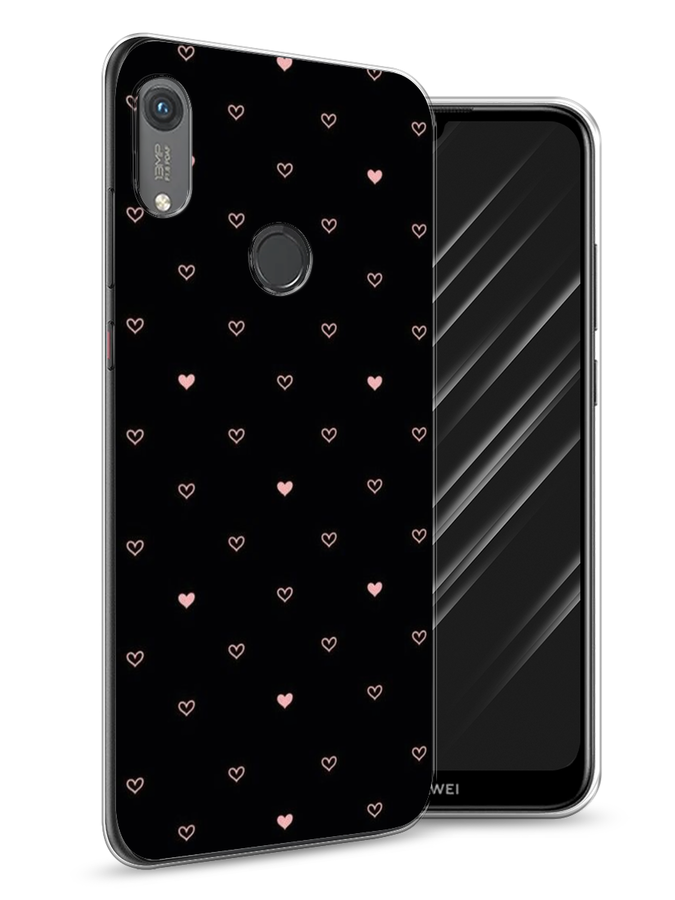 

Чехол Awog на Honor 8A (8A Pro/Prime) "Черный фон и сердечки", Розовый;серый;черный, 68750-3