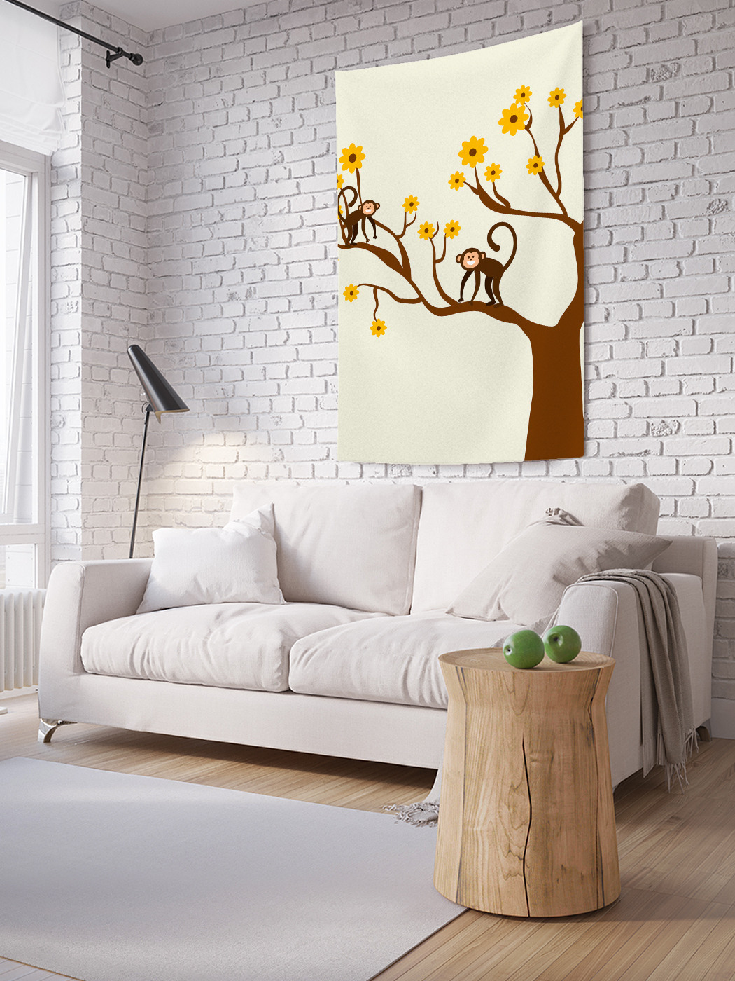 Вертикальное фотопанно на стену JoyArty Обезьяны на цветущем дереве 100x150 см