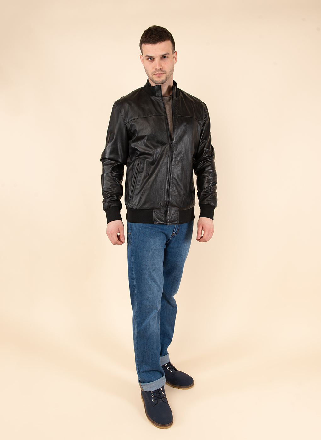 Кожаная куртка мужская Каляев 45226 черная 62 RU