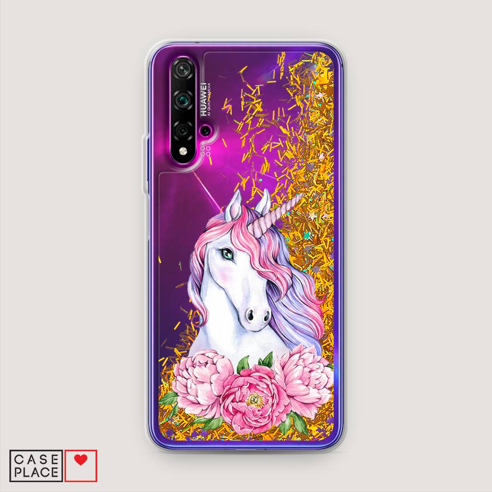 

Чехол Awog на Huawei Nova 5T "Единорог с пионами", Разноцветный, 610590-1