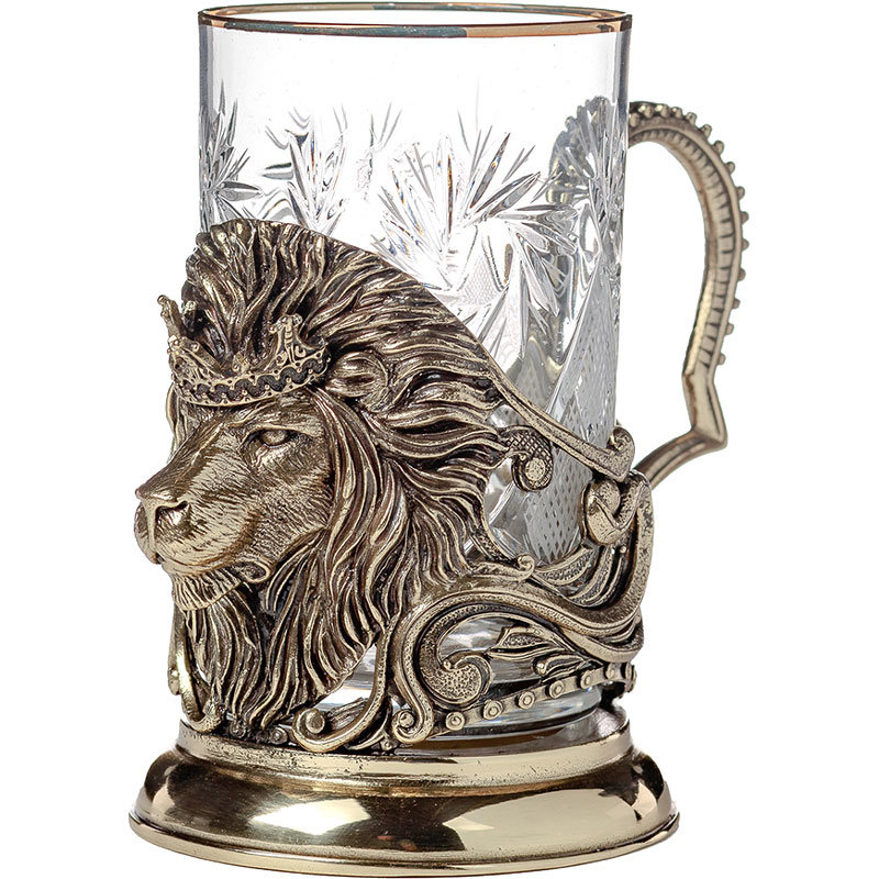 фото Латунный подстаканник «лев» со стаканом nobrand