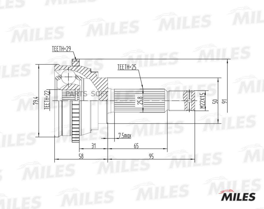 

Шрус Hyundai Accent/Elantra 1.3-1.6 94-05 Нар.(Abs) Miles арт. GA20161