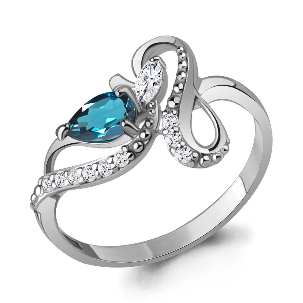 

Кольцо из серебра с топазом/фианитом р., Aquamarine 6693208А, 6693208А_925_р