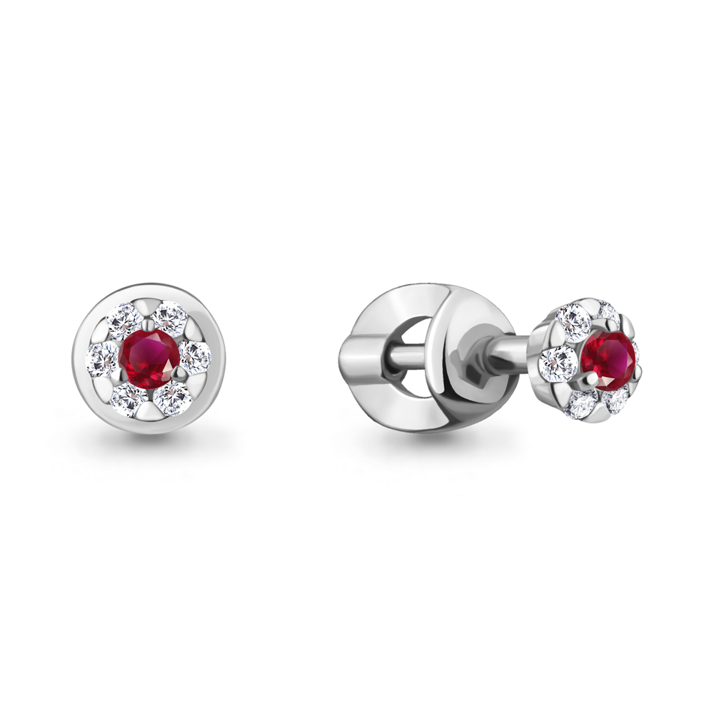 

Серьги- пусеты из белого золота с бриллиантом/рубином Aquamarine 942936, 942936_585_бз