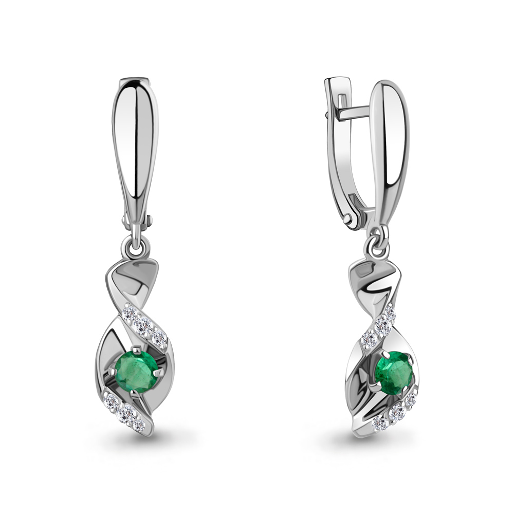 

Серьги подвески из белого золота с бриллиантом/изумрудом Aquamarine 942910, 942910_585_бз