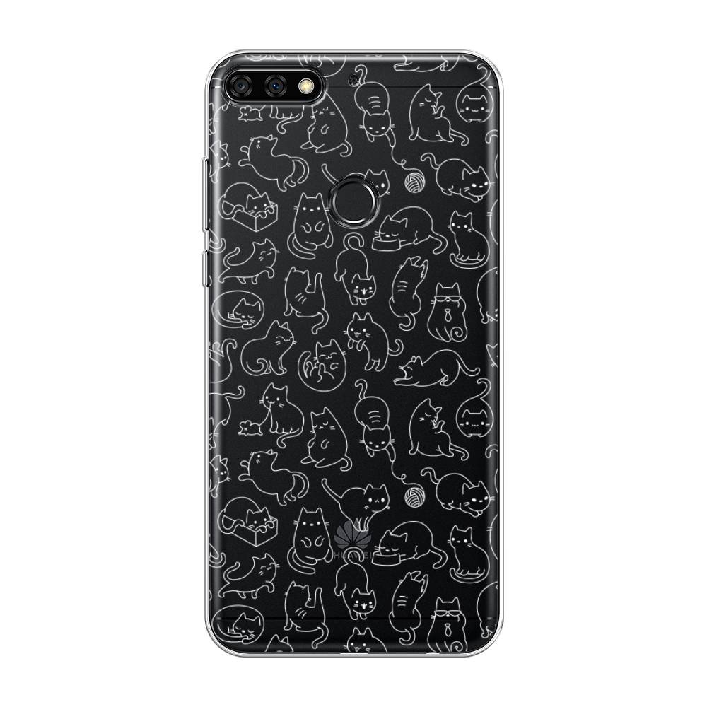 

Чехол Awog на Huawei Y7 Prime 2018 "Шкодливые котики", Черный;белый;серый, 66450-2