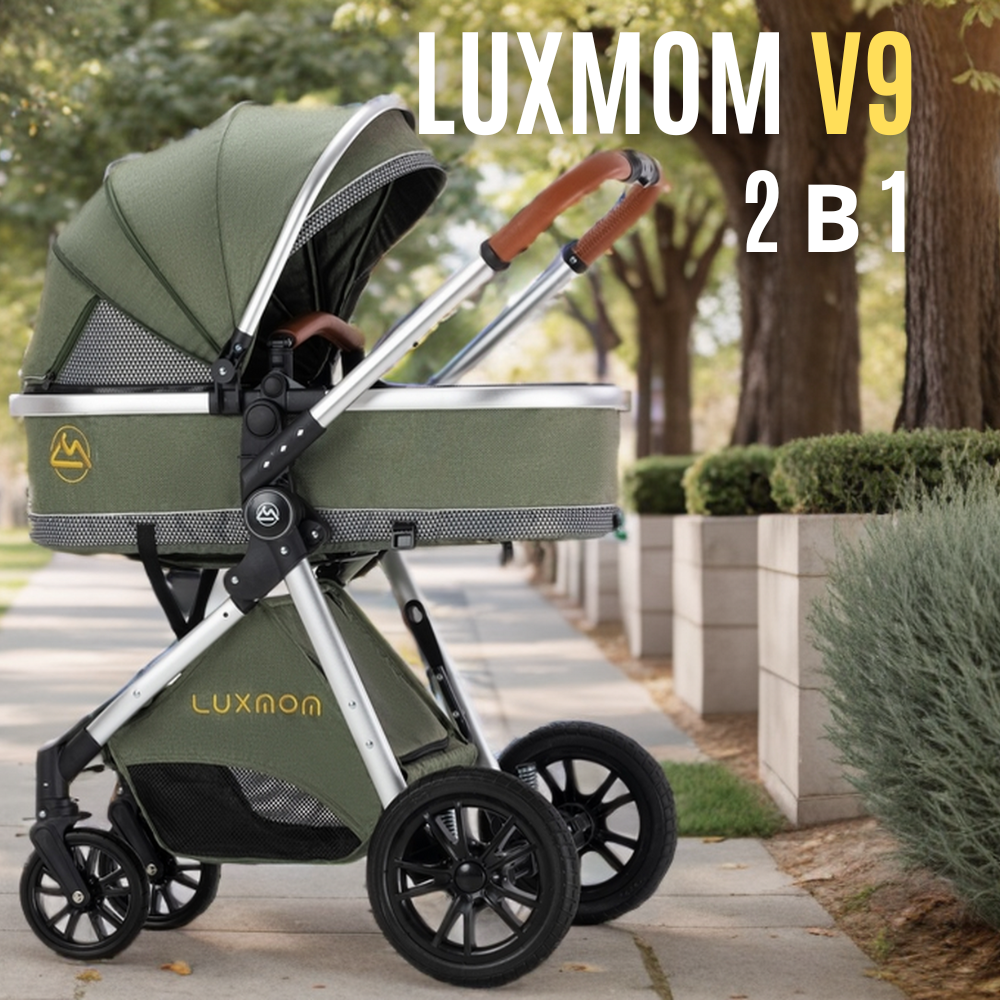 Коляска для новорожденных 2 в 1 Luxmom V9 цвет оливковый
