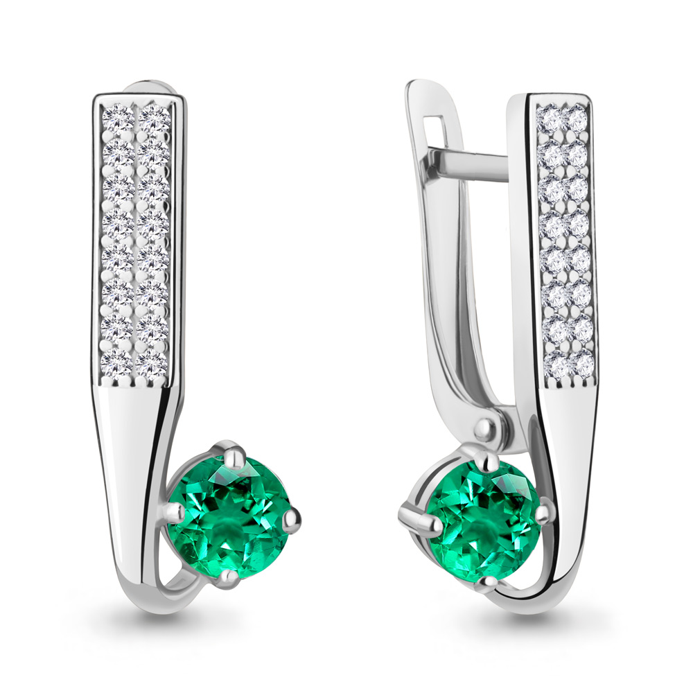 

Серьги из серебра с фианитом/изумрудом искусственным Aquamarine 49754АГ, 49754АГ_925_р