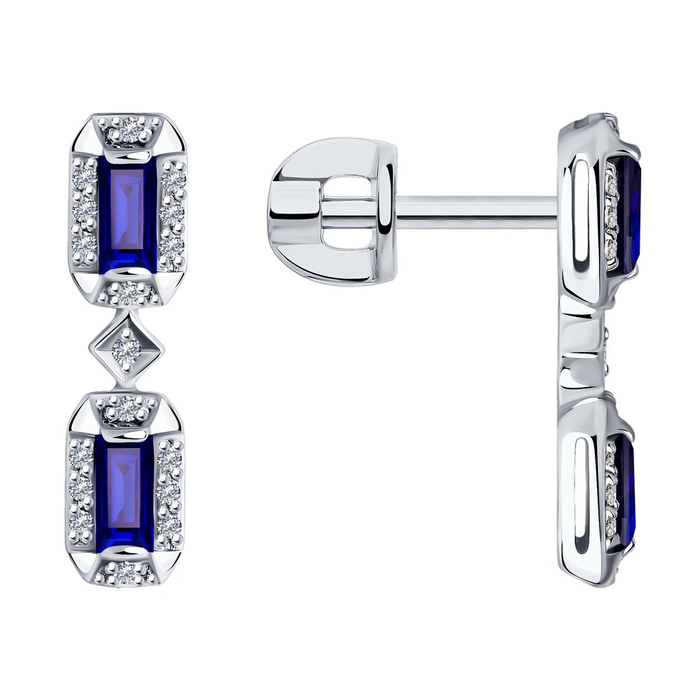 

Серьги пусеты из белого золота SOKOLOV Diamonds 2021019, бриллиант/сапфир, 2021019