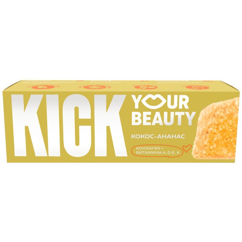 Батончик Kick Your Beauty кокосовый с ананасом-коллагеном и витаминами 38 г 170₽