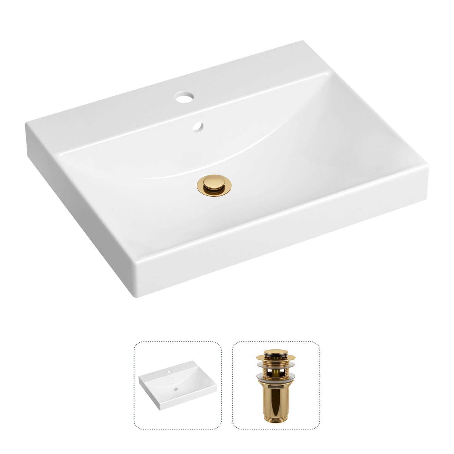 Комплект 2 в 1 Lavinia Boho Bathroom Sink 21520892: врезная раковина, донный клапан Комплект раковин Lavinia Boho 33311012 (д/к с переливом, с сифоном №2) белый