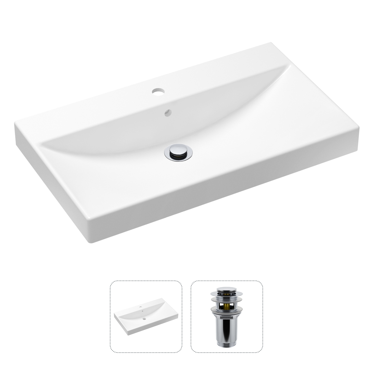 

Комплект 2 в 1 Lavinia Boho Bathroom Sink 21520898: врезная раковина, донный клапан, Белый, Комплект раковин Lavinia Boho 33311013 (д/к с переливом, с сифоном №2)